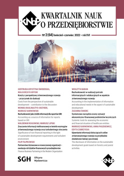 KWARTALNIK NAUK O PRZEDSIĘBIORSTWIE Tom 64 Nr 2 (2022)